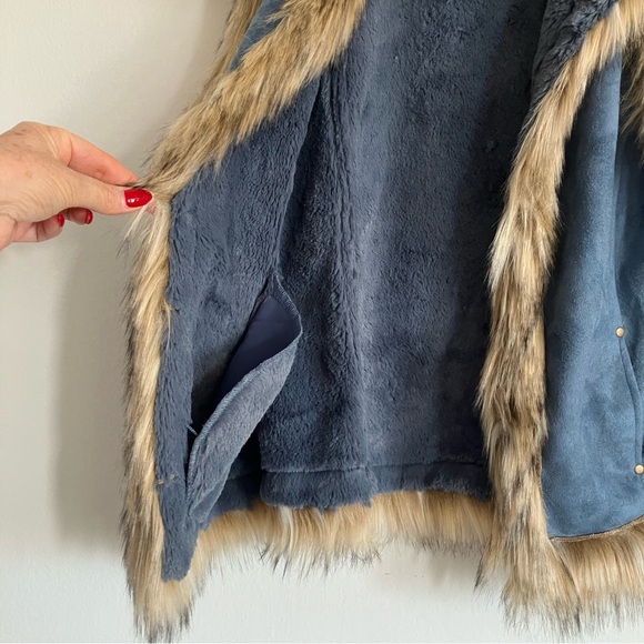 Tasha Polizzi Y2K Penny Lane Suede Faux Fur Luxe Sleeveless Vest Turquoise Teal - Picture 7 of 16